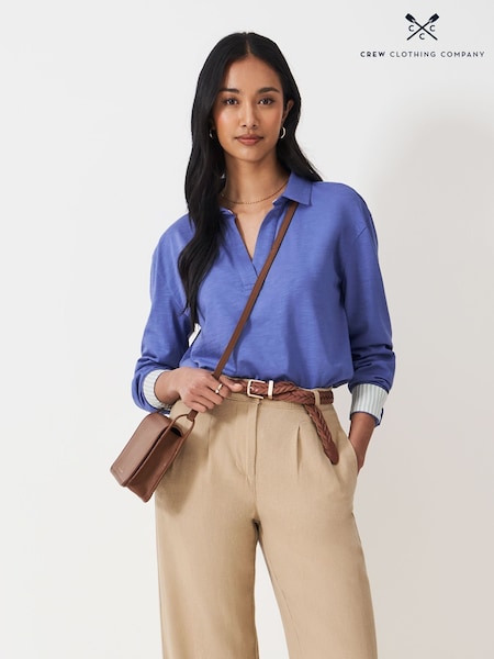 Crew Clothing Company Blue Blue Flip Collar Slub Top (Y20311) | R$ 345