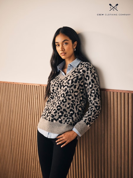 Crew Clothing Grey Crew Leopard Jumper (Y20317) | €69