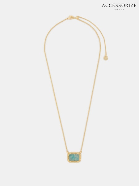 Accessorize Gold Plated 14ct Amazonite Slice Pendant Necklace (Y20445) | €29