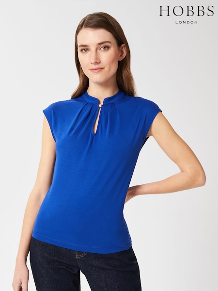 Hobbs Blue Maeve Button Neck Top (Y20560) | 193 QAR