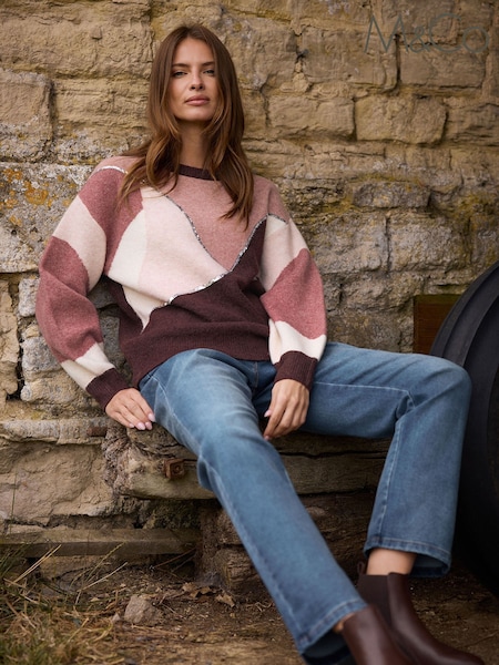 M&Co Brown Embellished Patchwork Jumper (Y20660) | 193 QAR