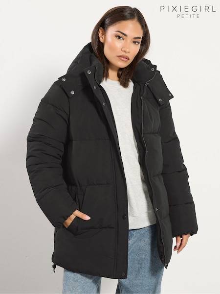PixieGirl Petite Black Puffer Hooded Jacket (Y20703) | €95
