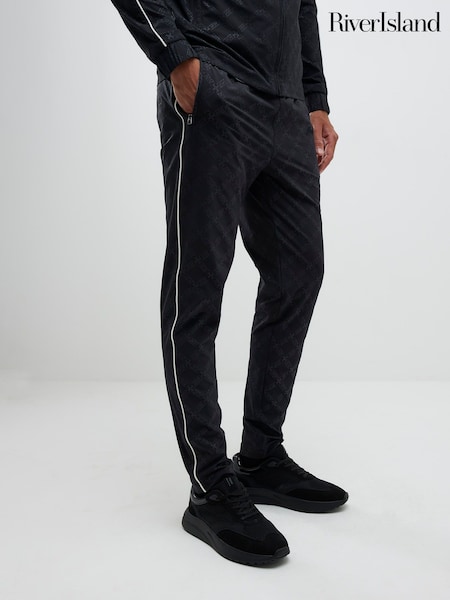 River Island Black Monogram Piped Skinny Joggers (Y20718) | €62