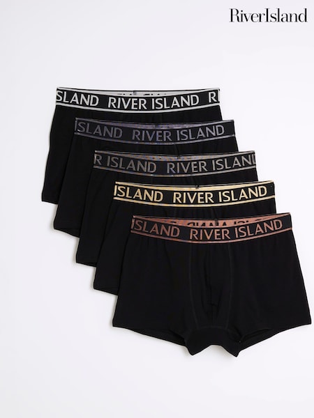 River Island Black Metallic Waist Band Trunks 5 Pack (Y20722) | € 41