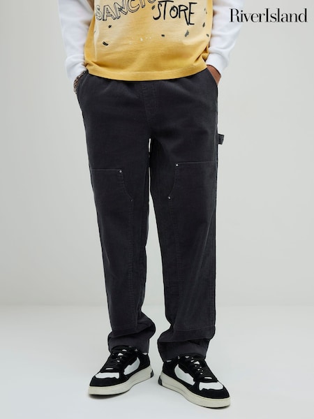 River Island Grey Cord Pull On Carpenter Trousers (Y20729) | R$ 455