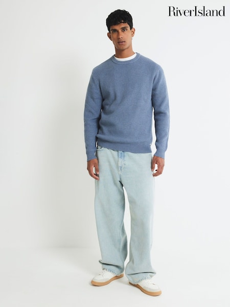 River Island Blue Ribbed Easy Crew Jumper (Y20737) | €45