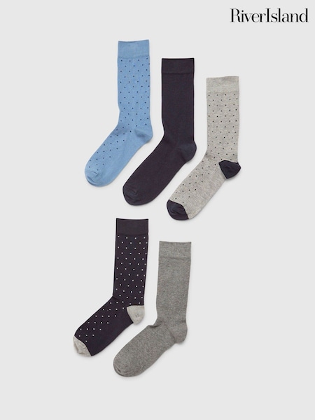 River Island Grey Smart Spot 5 Pack Socks (Y20740) | €23