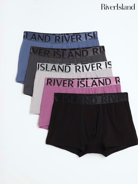 River Island Purple Sateen Contrast Waist Band Trunks 5 Pack (Y20757) | €33