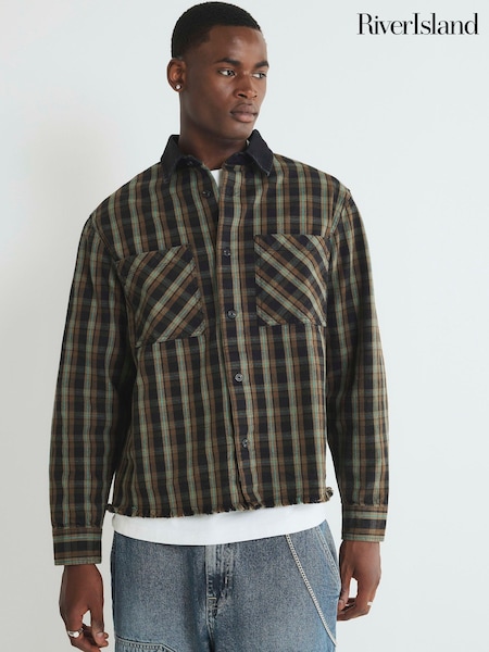 River Island Brown Oversized Fit Contrast Collar Check Over Shirt (Y20760) | AED268
