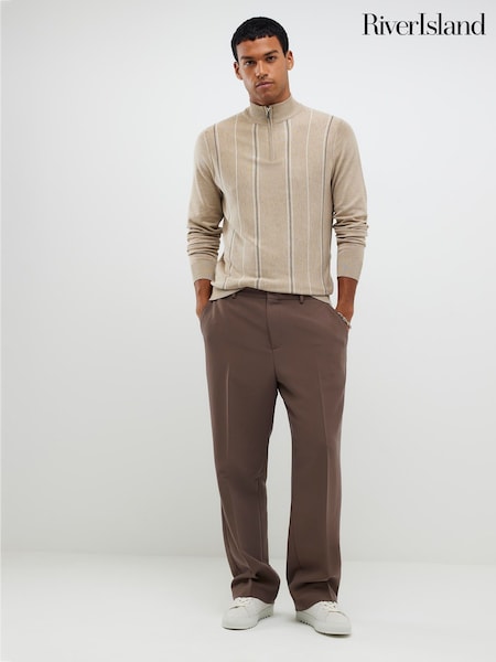 River Island Natural Slim Fit Viscose Half Zip Striped Jumper (Y20761) | €48