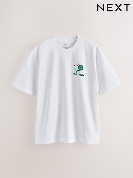 White Padel Relaxed Fit Graphic Print T-Shirt (Y20831) | 89 QAR