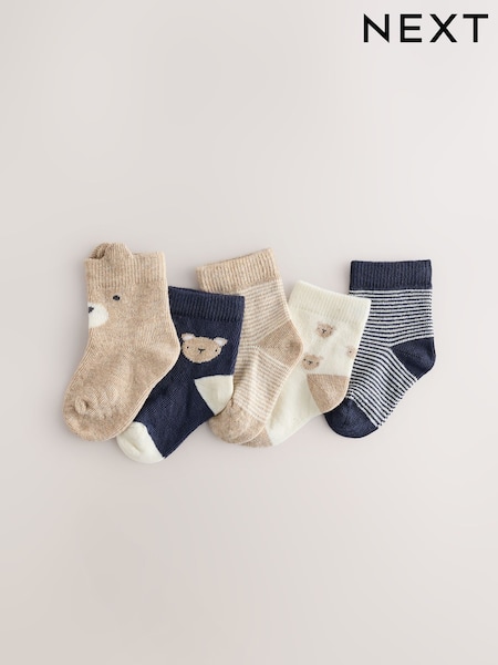 Navy/Neutral Bear - Socks 5 Pack
