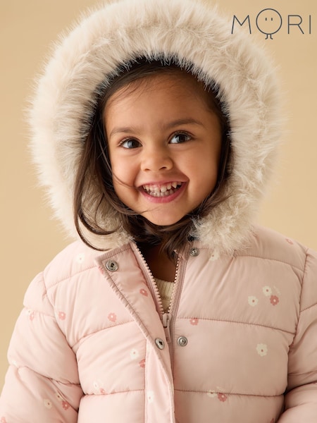 MORI Pink Floral Supersoft Cosy Zip Up Coat (Y20967) | €80