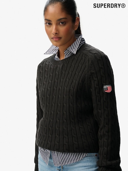 Superdry Black Slouchy Cable Knit Jumper (Y21175) | 223 QAR