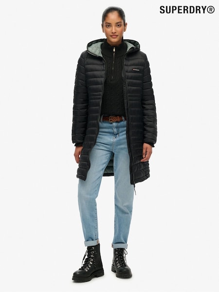 Superdry Black Hooded Fuji Lite Mid Length Padded Coat (Y21176) | €152