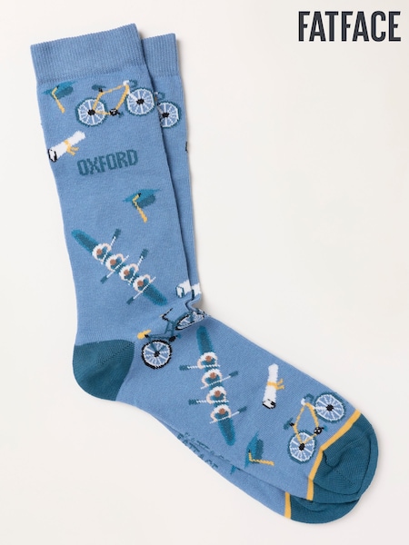 Blue - Regular Fatface Oxford Socks
