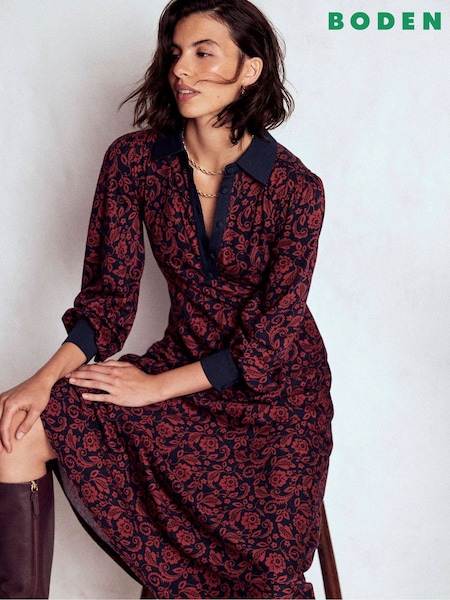 Boden Red Empire Waistline Shirt Dress (Y21358) | €154