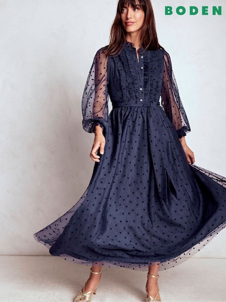 Boden Blue Tulle Ruffle Maxi Dress (Y21372) | €247