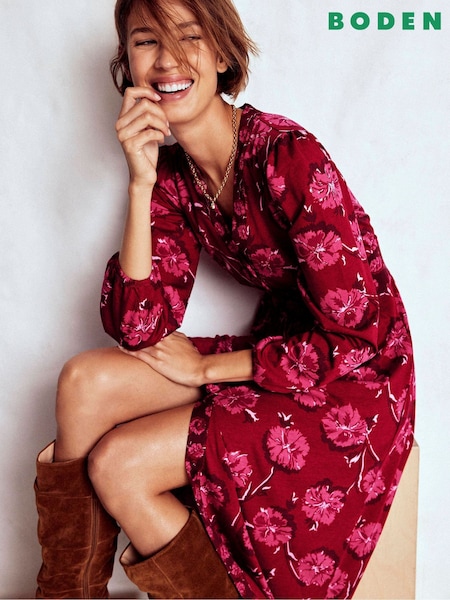 Boden Red Natalia Long Sleeve Tea Dress (Y21377) | €185