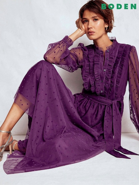 Boden Tulle Ruffle Maxi Dress (Y21382) | R$ 1.570