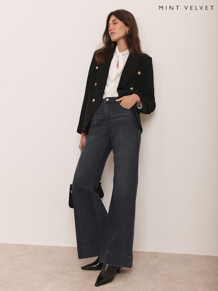 Mint Velvet Black Washed Wide Jeans (Y21475) | €140