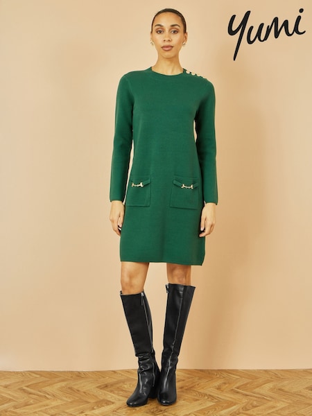 Yumi Green Knitted Tunic Dress With Gold Hardware Details (Y21614) | €77