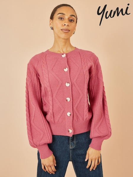 Yumi Pink Relaxed Fit Cable Cardigan (Y21617) | R$ 590