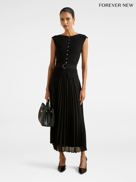 Forever New Black Lelani Petite Pleated Hem Midi Dress (Y21661) | €158