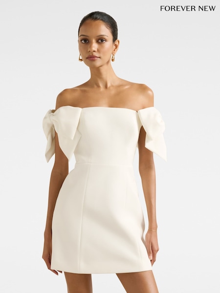 Forever New White Adalyn Petite Mini Bow Dress (Y21664) | €146