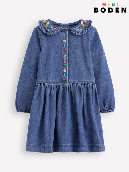 Boden Blue Denim Embroidered Collar Dress (Y21715) | €55 - €62