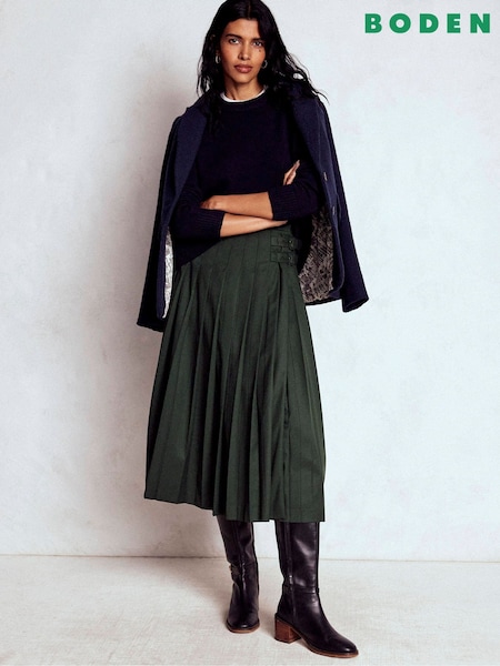 Boden Green Josephine Kilt Midi Skirt (Y21774) | €190