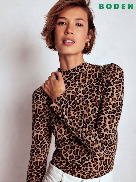 Boden Brown Puff Sleeve Jersey Top (Y21777) | R$ 385