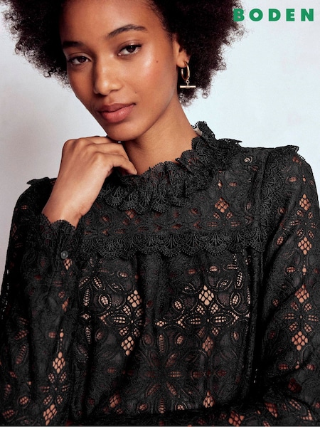 Boden Black Lace Trim Detail Top (Y21794) | €126