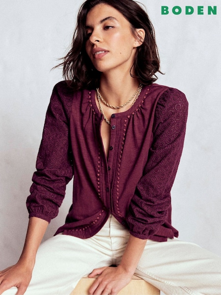 Boden Purple Eden Broderie Jersey Shirt (Y21809) | R$ 740