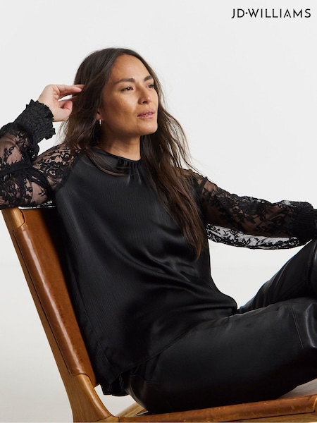 JD Williams Black Lace Sleeve Raglan Blouse (Y21921) | €45