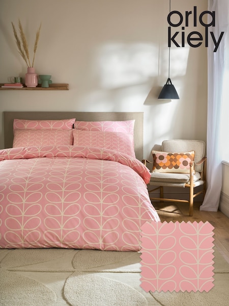 Orla Kiely Bubblegum Pink Linear Stem Duvet Cover and Pillowcase Set (Y21923) | €53 - €93