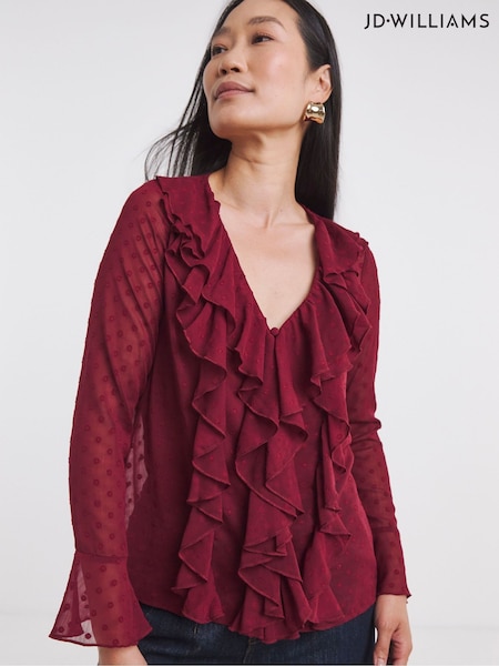 JD Williams Red Dobby Ruffle Front Blouse (Y21928) | €45