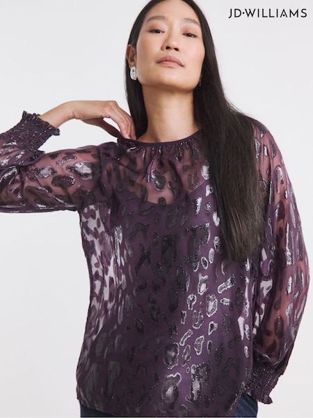 JD Williams Purple Lurex Jacquard Raglan Sleeve Blouse (Y21929) | €45