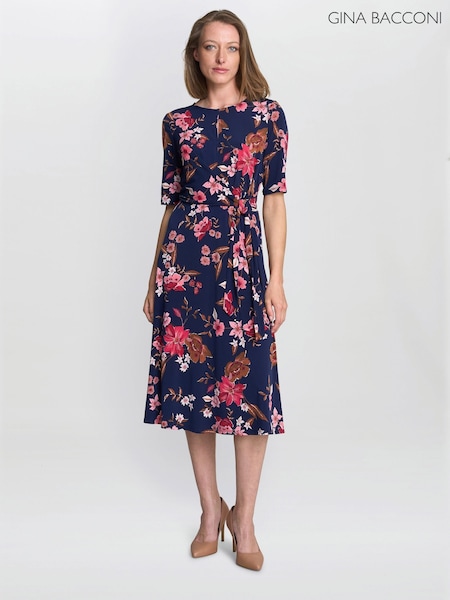 Gina Bacconi Blue Lou Floral Print Midi Dress (Y22267) | €185
