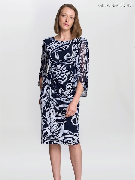 Gina Bacconi Blue Abstract Print Dress (Y22270) | €199