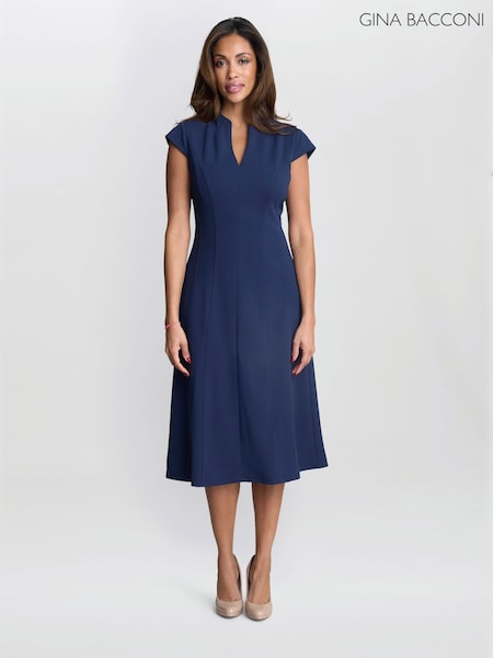 Gina Bacconi Blue Maxene Fit And Flare Midi Dress (Y22272) | €264