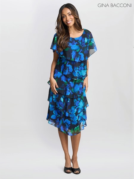 Gina Bacconi Blue Matilda Floral Tier Dress (Y22274) | €345