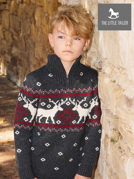 The Little Tailor Kids Zip Neck Festive Fairisle Jumper (Y22387) | AED215 - AED227