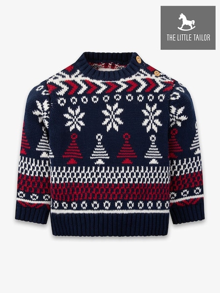 The Little Tailor Baby Blue Christmas Multicoloured Fairisle Cotton Jumper (Y22395) | €38