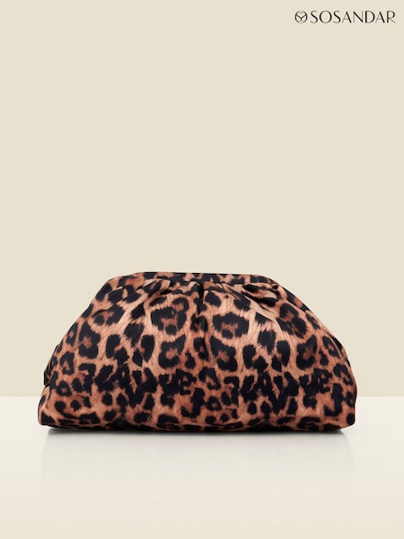 Sosandar Brown Leopard Print Clutch Bag (Y22670) | AED262
