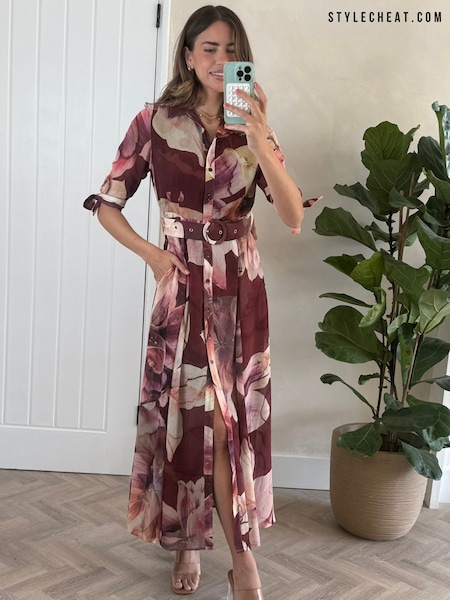 Style Cheat Brown Daphne Belted Shirt Dress (Y22673) | AED349
