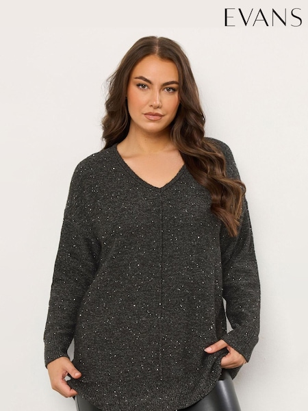 Evans Sequin Yarn V-Neck Jumper (Y22717) | €55