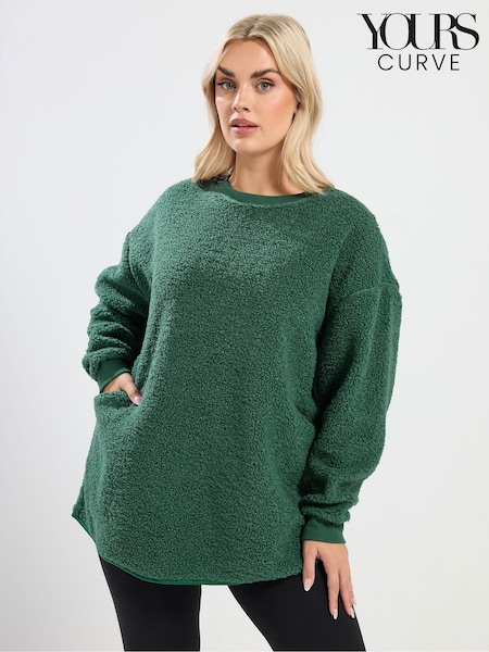 Yours Curve Green Crew Neck Borg Fleece (Y22953) | €43