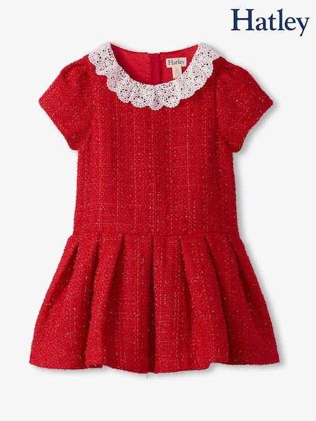 Hatley Red Sparkle Boucle Pleated Lace Collar Dress (Y22955) | €69
