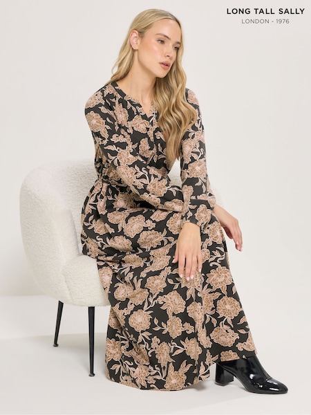 Long Tall Sally Brown Floral Belted Midaxi Dress (Y22967) | 213 QAR